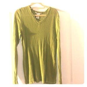 Tall Girl Green ribbed V-neck sweater L
